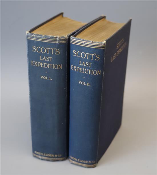 Scott, Robert Falcon, Capt. - Scotts Last Expedition, 1st edition, 2 vols, 8vo, original blue cloth gilt, with photo frontises, with 9